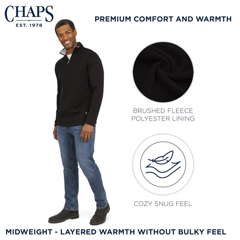 Chaps Men's Regular Fit Long Sleeve Midweight Quarter Zip Fleece Pullover Sweater, American Black, Large - Image 3