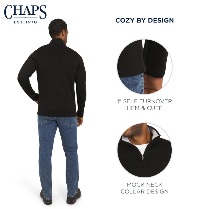 Chaps Men's Regular Fit Long Sleeve Midweight Quarter Zip Fleece Pullover Sweater, American Black, Large - Image 4