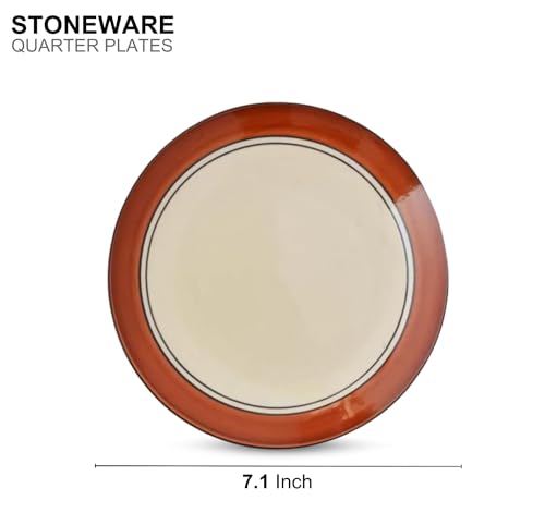 Freakway Glossy Finish Brown and White Handcrafted 7.1-inch Quarter/Small Plates Ceramic Stoneware Set of 6 Pieces | Dishwasher & Microwave Safe - Multicolor - Image 2