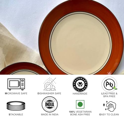 Freakway Glossy Finish Brown and White Handcrafted 7.1-inch Quarter/Small Plates Ceramic Stoneware Set of 6 Pieces | Dishwasher & Microwave Safe - Multicolor - Image 5