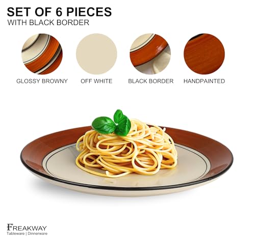 Freakway Glossy Finish Brown and White Handcrafted 7.1-inch Quarter/Small Plates Ceramic Stoneware Set of 6 Pieces | Dishwasher & Microwave Safe - Multicolor - Image 4