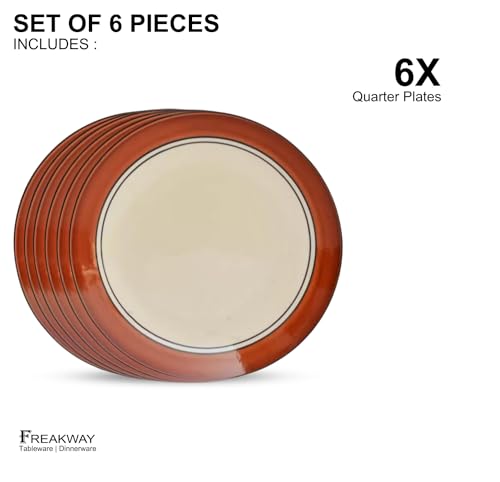 Freakway Glossy Finish Brown and White Handcrafted 7.1-inch Quarter/Small Plates Ceramic Stoneware Set of 6 Pieces | Dishwasher & Microwave Safe - Multicolor - Image 3
