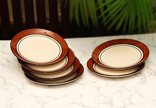 Freakway Glossy Finish Brown and White Handcrafted 7.1-inch Quarter/Small Plates Ceramic Stoneware Set of 6 Pieces | Dishwasher & Microwave Safe - Multicolor - Image 1