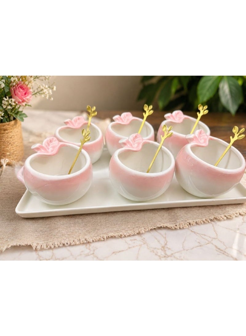 6-Piece Porcelain Bowl Set + 6 Spoons + Porcelain Serving Tray - Image 1