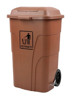 Generic Outdoor Trash & Garbage Bin | Functional Waste Bin | Durable Plastic Finish | Rubber-Wheeled & Mobile | Suitable For Outdoor Areas, Villas, Malls, Restaurants, & More | 120 Liters | Brown  - Image 1