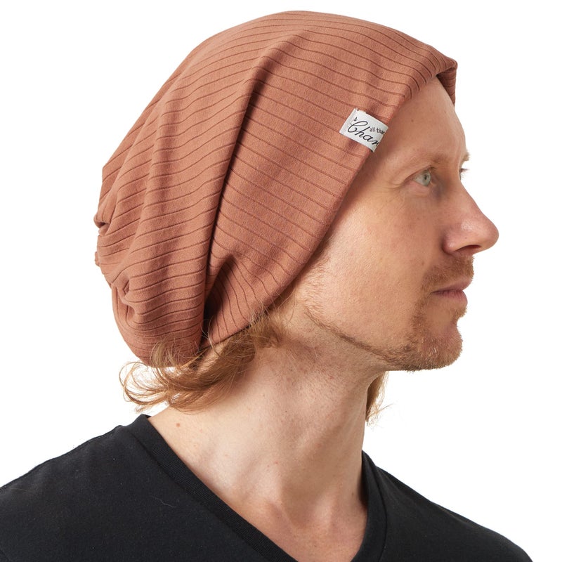 CHARM Mens Summer Beanie Headband - Slouchy Hat Womens Cap Neck Gaiter Head Band Terracotta Brown - Image 1