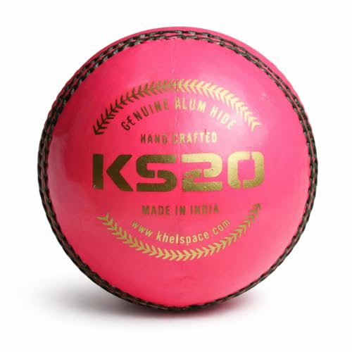 KHELSPACE KS-20 Pink Leather Cricket Ball - Hand-Stitched for Match Play and Training, Premium Durability - Image 1