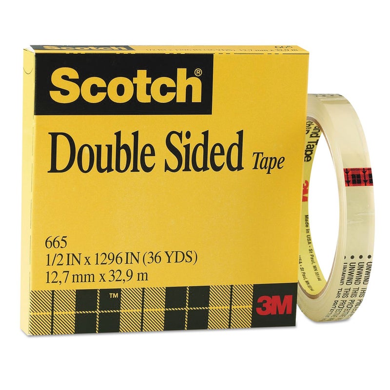 3M Scotch Double Sided Tape, 1/2 x 1296 in (12mm x 33m), Clear, Strong Adhesive, Permanent - Image 1