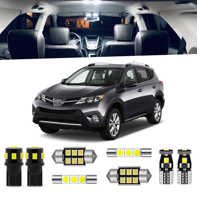 ENDPAGE 8Pieces RAV4 LED Interior Light Kit for Toyota RAV4 2006 2007 2008 2009 2010 2011 2012 2013 2014 2015 White 6000K Interior LED Lighting Package License Plate Lights Install Tool