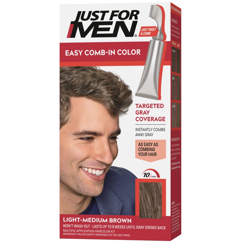 Just For Men Easy Comb-In Color Mens Hair Dye, Easy No Mix Application with Comb Applicator - Light-Medium Brown, A-30, Pack of 1 - Image 1
