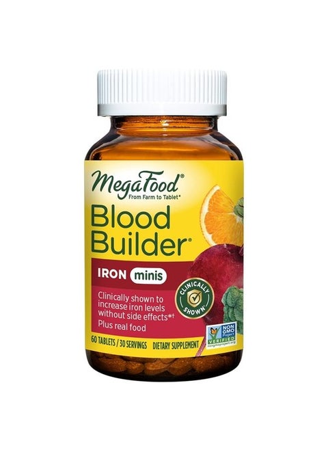 Blood Builder Minis - Iron Supplement Clinically Shown to Increase Iron Levels Without Side Effects - with Vitamins C and B12 and Folic Acid - Vegan - 60 Tablets (30 Servings)