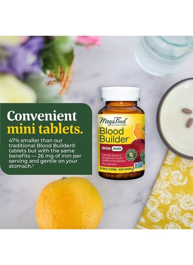 MegaFood - Blood Builder Minis - Iron Supplement Clinically Shown to Increase Iron Levels Without Side Effects - with Vitamins C and B12 and Folic Acid - Vegan - 60 Tablets (30 Servings) - Image 1