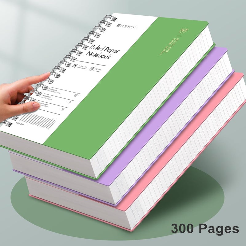 دفتر ملاحظات من نوع EMSHOI B5 على شكل حلزوني، مزود بخطوط، مقاس كبير 7.48" × 10.15"، 300 صفحة/150 ورقة، ورق سميك بوزن 100 جرام، غلاف مقوى مقاوم للماء، مناسب للكتابة في المكتب والمدرسة، اللون الأخضر - Image 5