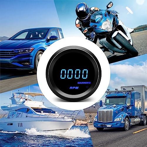 MAIMEIMI 2" 52mm Tachometer Blue Digital LED Tacho Gauge for 12V Car AUTO 4 6 8 Gasoline Cylinder (Black) - Image 5