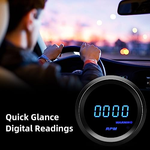 MAIMEIMI 2" 52mm Tachometer Blue Digital LED Tacho Gauge for 12V Car AUTO 4 6 8 Gasoline Cylinder (Black) - Image 3