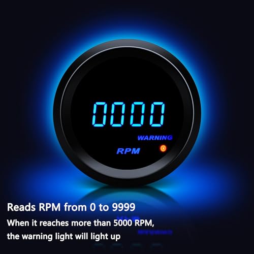 MAIMEIMI 2" 52mm Tachometer Blue Digital LED Tacho Gauge for 12V Car AUTO 4 6 8 Gasoline Cylinder (Black) - Image 4