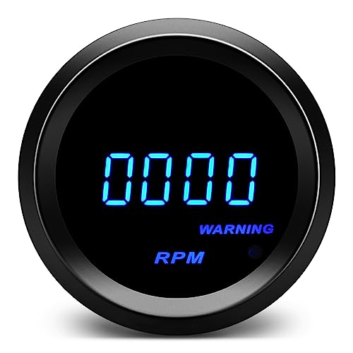 MAIMEIMI 2" 52mm Tachometer Blue Digital LED Tacho Gauge for 12V Car AUTO 4 6 8 Gasoline Cylinder (Black) - Image 1