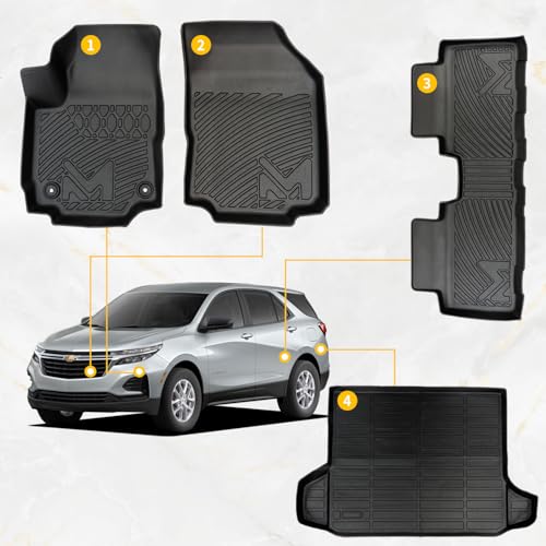 CMVT Auto TPE Automotive Floor Mats & Cargo Liner Custom for 2018-2024 Chevy Equinox (Not for EV) & GMC Terrain, All Weather Cover Protection Waterproof Black Floor Liner Front & Rear Row Full Set Car Mats, 4p - Image 2