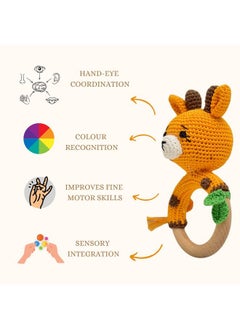 Happy Threads Happy Threads, Crochet Giraffe Rattle for Newborn,Babies, Soft Handmade Rattle Toys for Kids, Childsafe (BIS Certified)  - Image 3