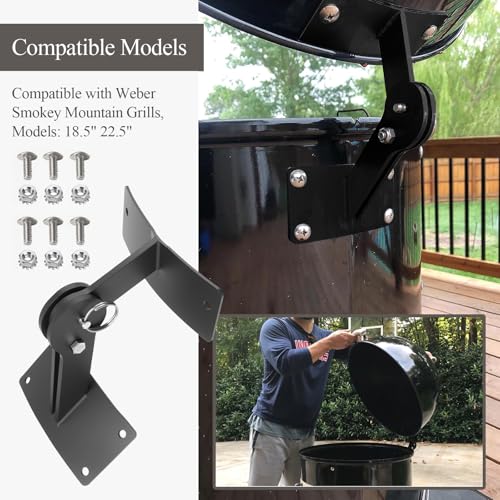 WFCYX Stainless Lid Hinge Kit Compatible with Weber Smokey Mountain Grill 18.5" & 22.5" Model, One Touch BBQ Quick Release - Let The Lid Connect to The Grill, Black - Image 3