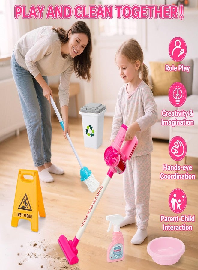 deAO Kids Cleaning Toy Set Toddler Broom and Cleaning Set 16 Pcs Kids' Toy Vacuum Cleaner Pretend Play Children House Cleaning Toys Birthday Gift for Girls and Boys - Image 2