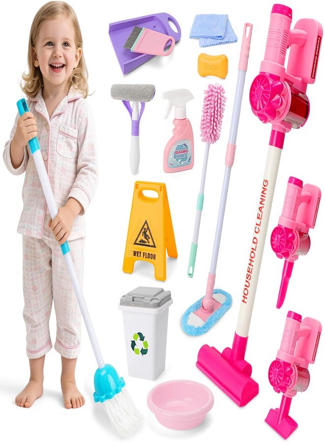 deAO Kids Cleaning Toy Set Toddler Broom and Cleaning Set 16 Pcs Kids' Toy Vacuum Cleaner Pretend Play Children House Cleaning Toys Birthday Gift for Girls and Boys - Image 1