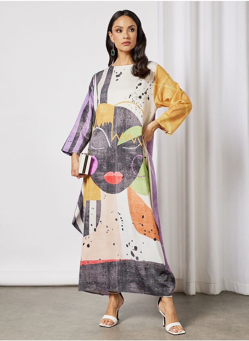 Thouq - Abstract Print Oversized Jalabiya - Image 1
