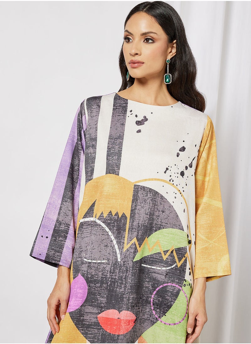 Thouq - Abstract Print Oversized Jalabiya - Image 1