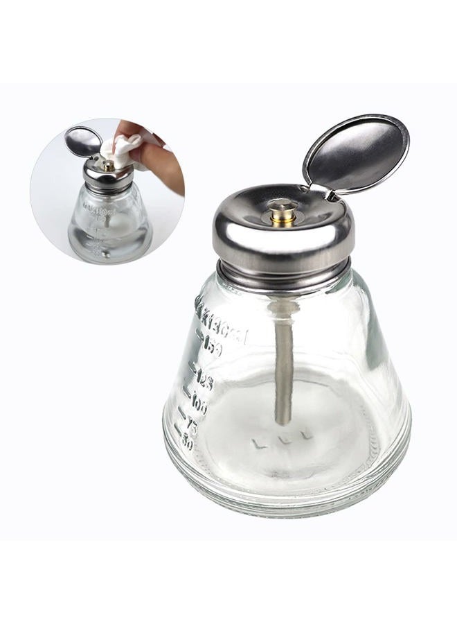 FERCAISH 150ml 1 Touch Clear Glass Bottle, Professional Clear Glass Pump Dispenser Bottle with Flip Top Top and Measuring Scales, for Nail Polish Remover, Alcohol or Other liquids - Image 1