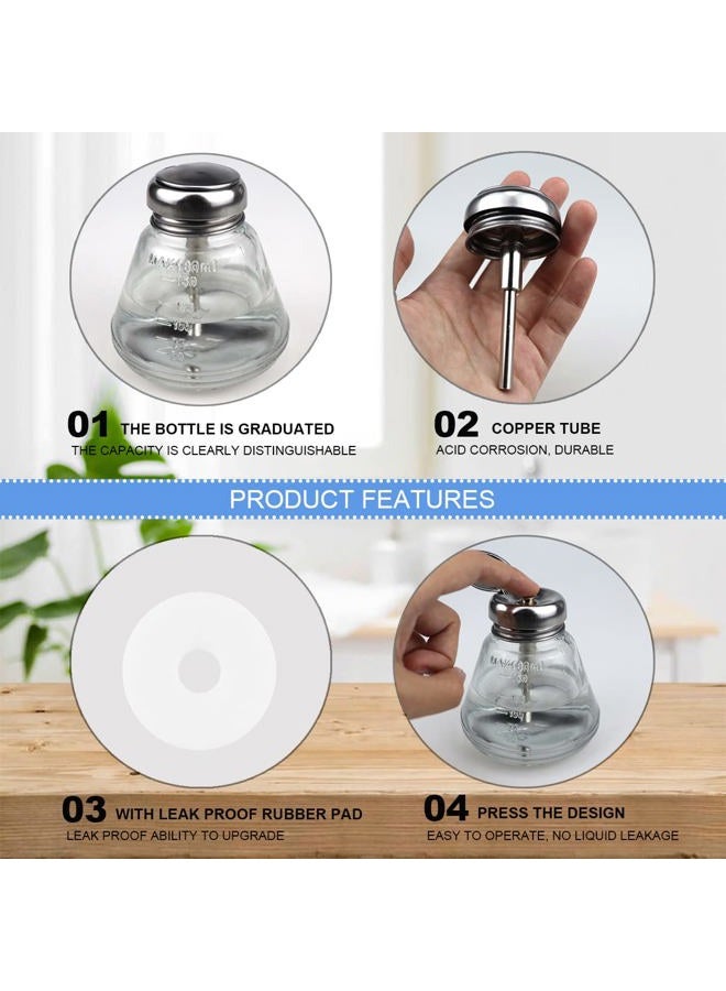 FERCAISH 150ml 1 Touch Clear Glass Bottle, Professional Clear Glass Pump Dispenser Bottle with Flip Top Top and Measuring Scales, for Nail Polish Remover, Alcohol or Other liquids - Image 3