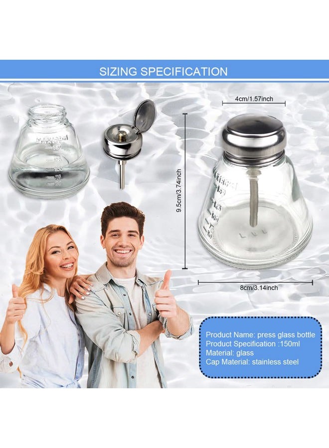 FERCAISH 150ml 1 Touch Clear Glass Bottle, Professional Clear Glass Pump Dispenser Bottle with Flip Top Top and Measuring Scales, for Nail Polish Remover, Alcohol or Other liquids - Image 2