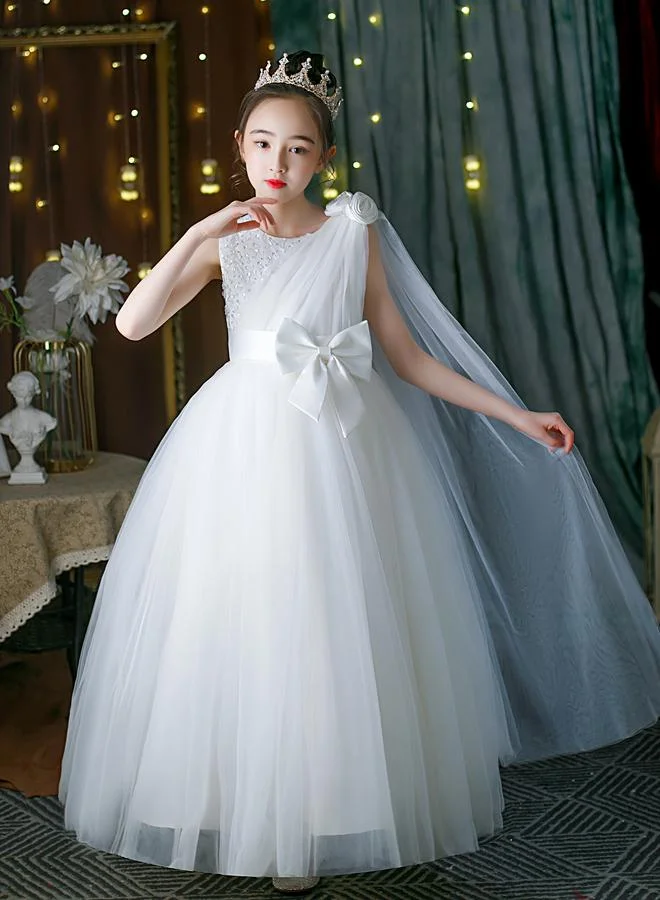 تايك تو Take Two White Embellished Bow Detail Mesh Party Dress