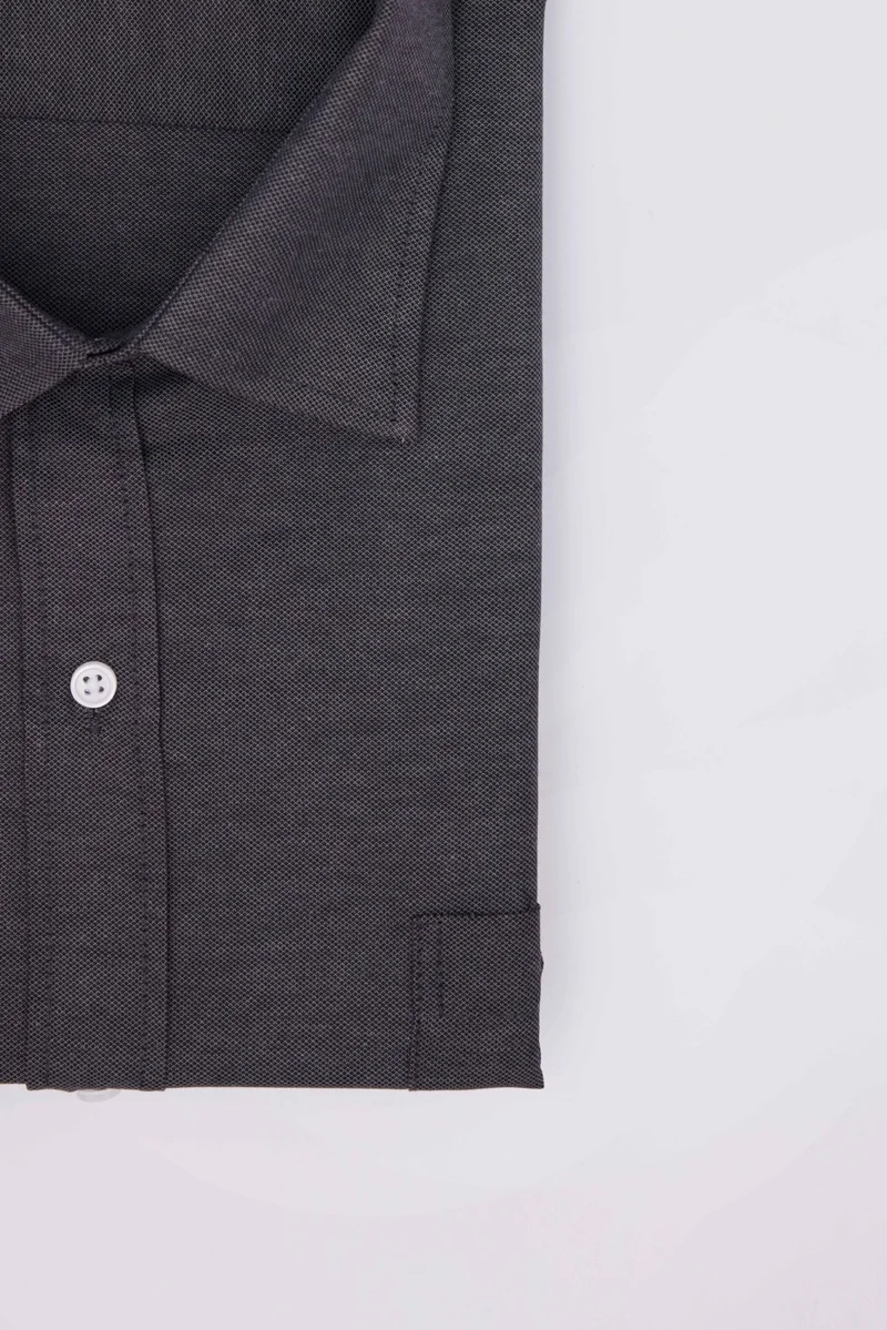 تودورس Plus Size Long Sleeve Easy Iron Tie Holder Dobby Cotton Gray Men's Shirt