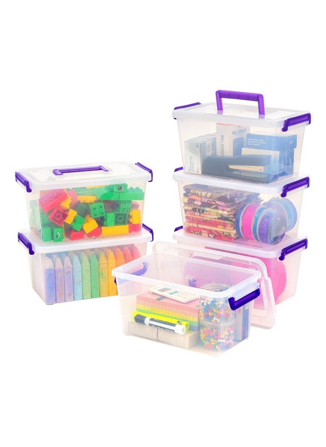 IRIS - Usa Plastic Storage Bins With Lids 5.4 Qt. Craft Organizers And Storage With Handle, Art Supply Storage Organizer, Arts And Crafts Organizer, Stackable And Secure Latch, Clear/Violet - 6 Pack - Image 1