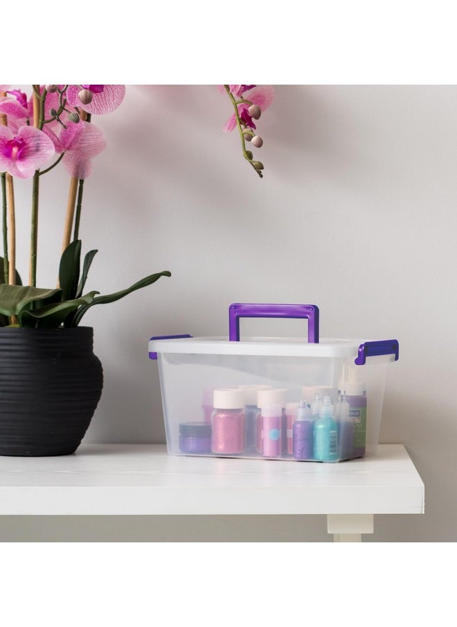 IRIS - Usa Plastic Storage Bins With Lids 5.4 Qt. Craft Organizers And Storage With Handle, Art Supply Storage Organizer, Arts And Crafts Organizer, Stackable And Secure Latch, Clear/Violet - 6 Pack - Image 1