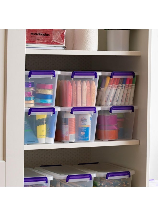 IRIS - Usa Plastic Storage Bins With Lids 5.4 Qt. Craft Organizers And Storage With Handle, Art Supply Storage Organizer, Arts And Crafts Organizer, Stackable And Secure Latch, Clear/Violet - 6 Pack - Image 1