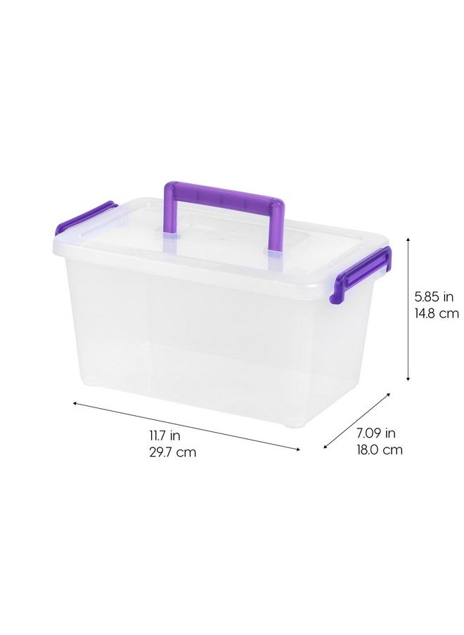 IRIS - Usa Plastic Storage Bins With Lids 5.4 Qt. Craft Organizers And Storage With Handle, Art Supply Storage Organizer, Arts And Crafts Organizer, Stackable And Secure Latch, Clear/Violet - 6 Pack - Image 1