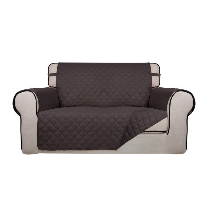 REVERSIBLE QUILTED SOFA COVER WATER RESISTANT MEDIUM SLIPCOVER FURNITURE PROTECTOR WASHABLE COUCH COVER WITH NON SLIP FOAM AND ELASTIC STRAPS FOR KIDS PETS LOVESEAT CHOCOLATECHOCOLATE