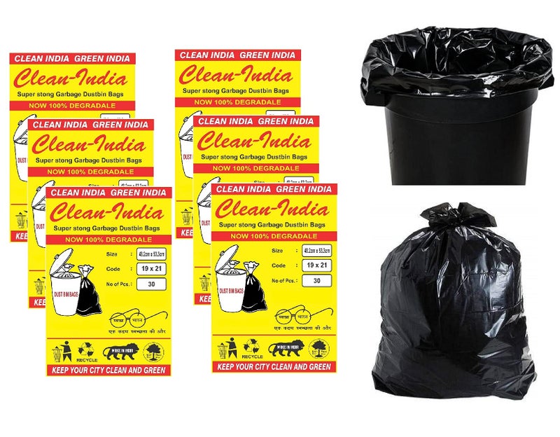 Clean India - Garbage Bags/Dustbin Bags, Medium (19x21 inches) 30 bags X 6 Packets (M (180 Bags)) GARBAGE BAGS FOR HOME - Image 2