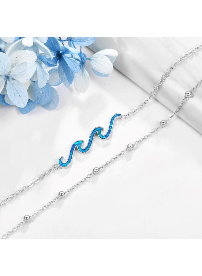 YFN Wave Anklet 925 Sterling Silver Ocean Wave Layered Anklet Wave Beads Ankle Bracelet Beach Jewelry for Women Girls - Image 3