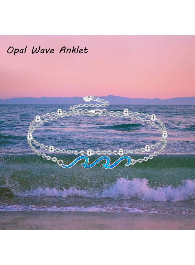 YFN Wave Anklet 925 Sterling Silver Ocean Wave Layered Anklet Wave Beads Ankle Bracelet Beach Jewelry for Women Girls - Image 5