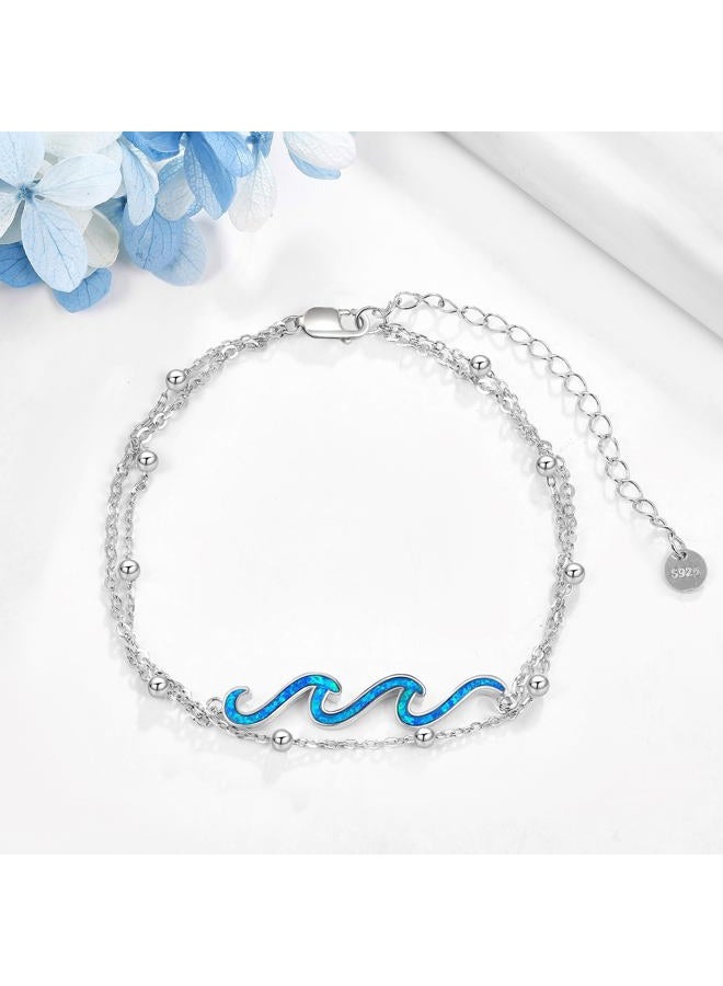 YFN Wave Anklet 925 Sterling Silver Ocean Wave Layered Anklet Wave Beads Ankle Bracelet Beach Jewelry for Women Girls - Image 2