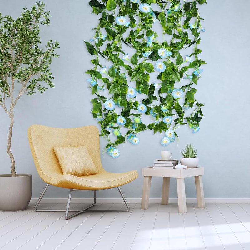 AirSun Artificial Morning Glory Flower Vines, 2pcs 15Feet Hanging Plants Silk Garland Fake Green Plant Home Garden Wall Fence Indoor Outdoor Wedding Birthday Decor (Sky-Blue) - Image 4