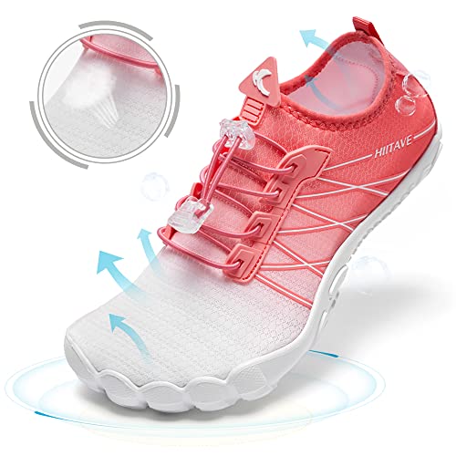 HIITAVE Water Shoes for Women Barefoot Aqua Shoes Non Slip Lightweight Quick Dry with Beach Swim River Gradient White/Watermelon Red Size 6 Women/4.5 Men - Image 3