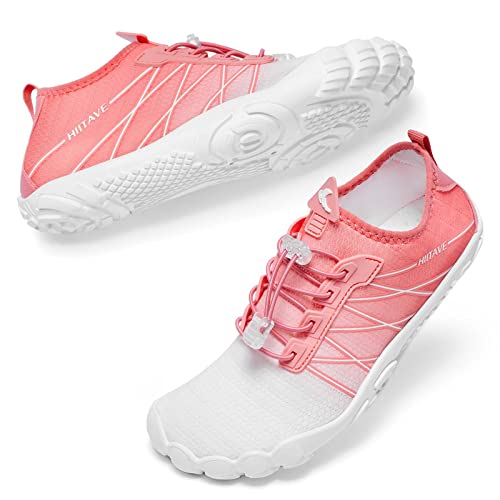 HIITAVE Water Shoes for Women Barefoot Aqua Shoes Non Slip Lightweight Quick Dry with Beach Swim River Gradient White/Watermelon Red Size 6 Women/4.5 Men - Image 1