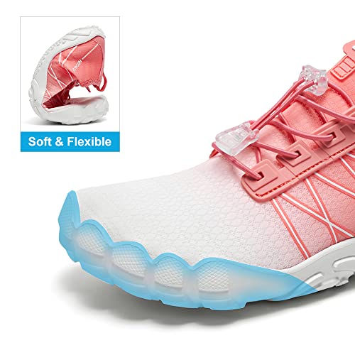 HIITAVE Water Shoes for Women Barefoot Aqua Shoes Non Slip Lightweight Quick Dry with Beach Swim River Gradient White/Watermelon Red Size 6 Women/4.5 Men - Image 4