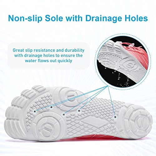 HIITAVE Water Shoes for Women Barefoot Aqua Shoes Non Slip Lightweight Quick Dry with Beach Swim River Gradient White/Watermelon Red Size 6 Women/4.5 Men - Image 5