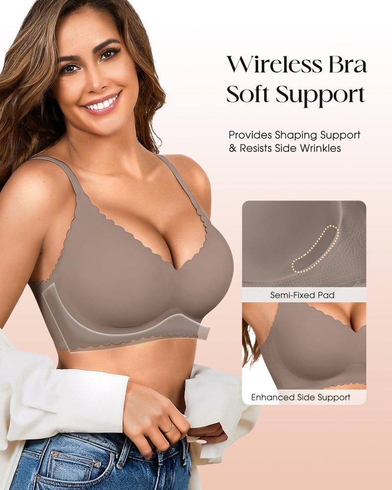 DEANGELMON Wireless Seamless Bras for Women with Support - No Wire Push Up Womens Bra - No Underwire Padded Comfort Bralettes Breast Lift for Back Fat - Coverage Comfortable Bralette Wirefree 3 Pack(3P3,L) - Image 4