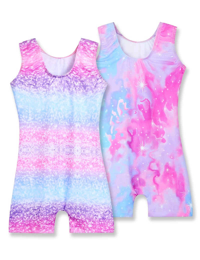 Nymphperi Girls Gymnastics Leotards Size 8-9 Years Old 2 Pack Rainbow Dot Sets Sleeveless Pink Tie Dye Tumbling Outfits - Image 2