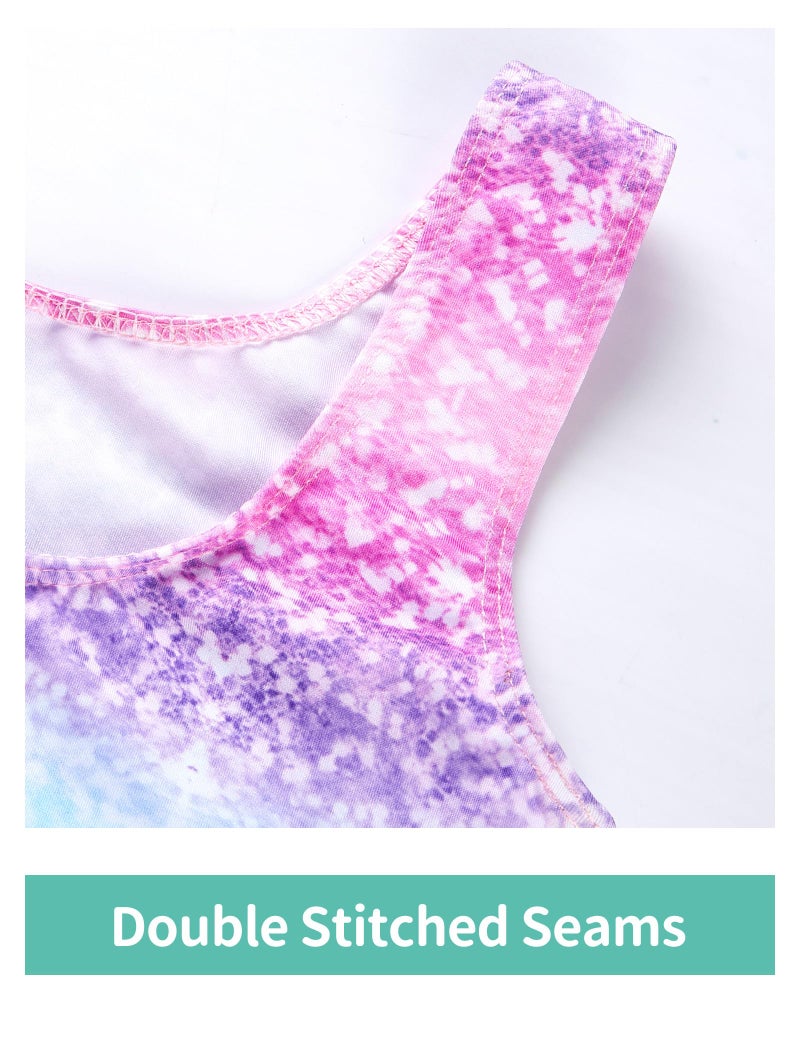 Nymphperi Girls Gymnastics Leotards Size 8-9 Years Old 2 Pack Rainbow Dot Sets Sleeveless Pink Tie Dye Tumbling Outfits - Image 4